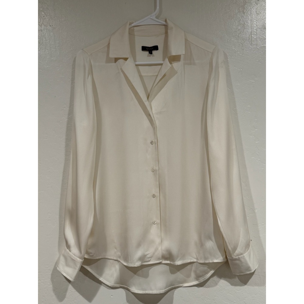 Quince Cream Silk Blend Button-Front Blouse, Small, GUC, Casual Chic